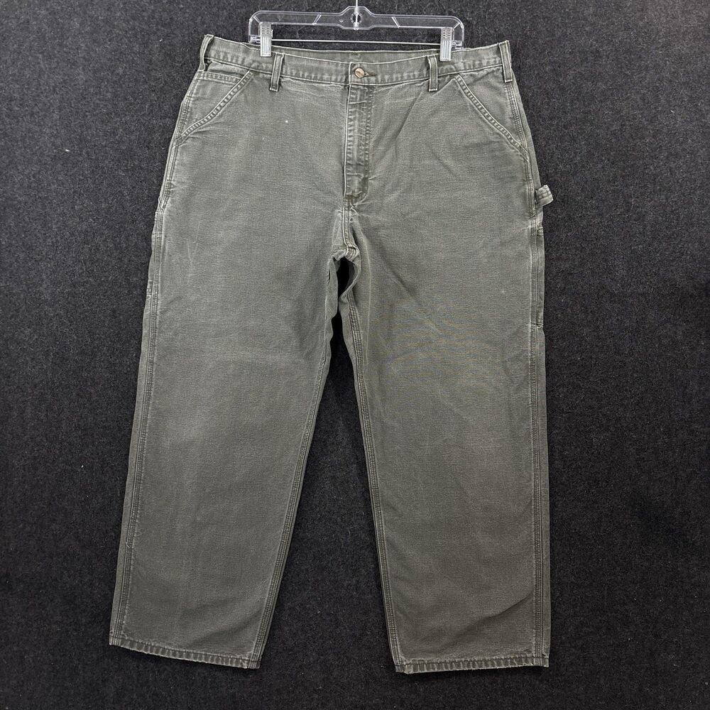 Carhartt Carpenter Pants Men's 38x29 Green Duck Canvas Relaxed Fit Dungaree